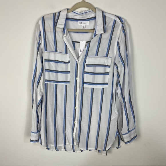 Gap Whit & Blue Coastal Boyfriend Fit Button Down Striped Top Beachy - Picture 1 of 5